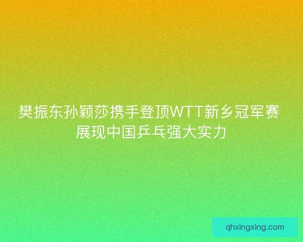 樊振东孙颖莎携手登顶WTT新乡冠军赛 展现中国乒乓强大实力
